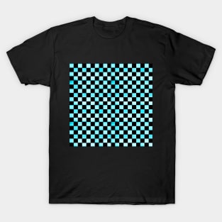 Black and Aquamarine Checkered Wood Pattern T-Shirt